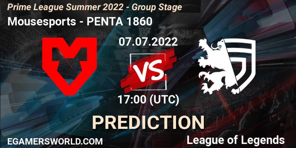 Mousesports - PENTA 1860: прогноз. 07.07.2022 at 16:00, LoL, Prime League Summer 2022 - Group Stage