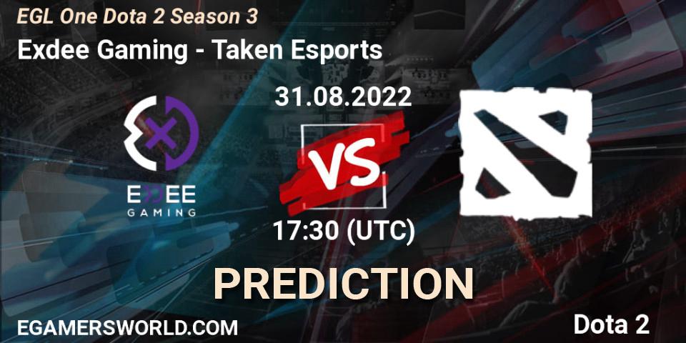 Exdee Gaming - Taken Esports: прогноз. 31.08.2022 at 17:34, Dota 2, EGL One Dota 2 Season 3