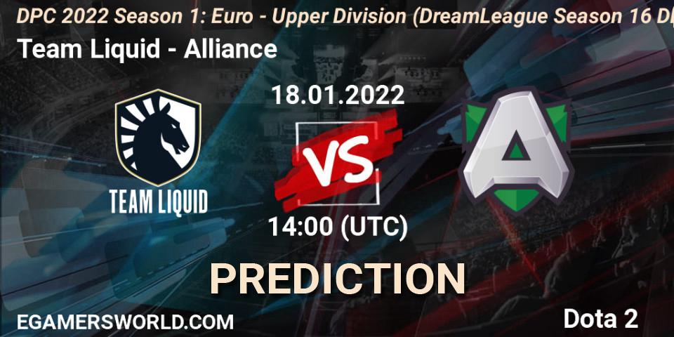 Team Liquid - Alliance: прогноз. 18.01.22, Dota 2, DPC 2022 Season 1: Euro - Upper Division (DreamLeague Season 16 DPC WEU)