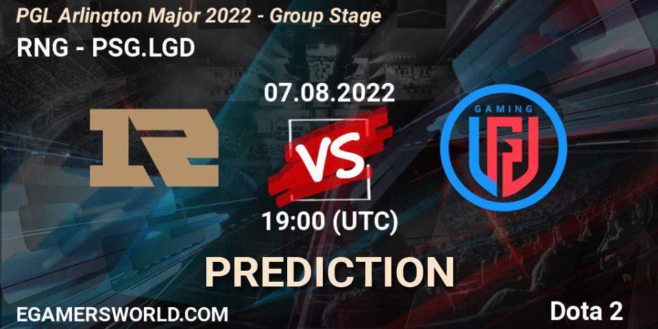 RNG - PSG.LGD: прогноз. 07.08.2022 at 20:05, Dota 2, PGL Arlington Major 2022 - Group Stage