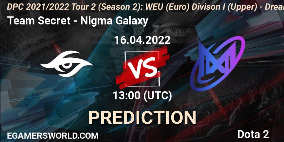 Team Secret - Nigma Galaxy: прогноз. 16.04.2022 at 12:57, Dota 2, DPC 2021/2022 Tour 2 (Season 2): WEU (Euro) Divison I (Upper) - DreamLeague Season 17