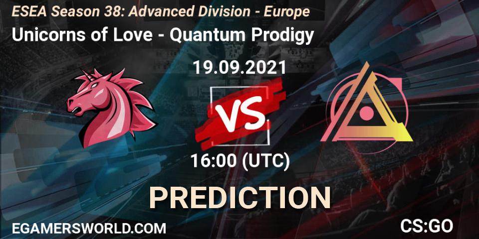 Unicorns of Love - Quantum Prodigy: прогноз. 19.09.2021 at 16:00, Counter-Strike (CS2), ESEA Season 38: Advanced Division - Europe