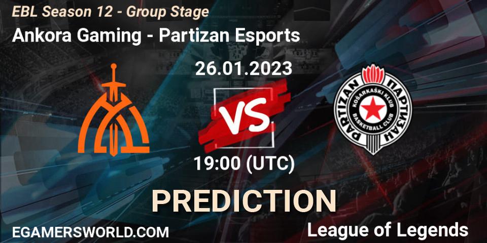Ankora Gaming - Partizan Esports: прогноз. 26.01.2023 at 19:00, LoL, EBL Season 12 - Group Stage