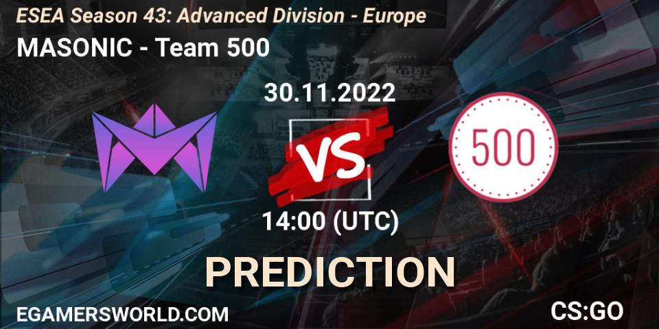 MASONIC - Team 500: прогноз. 30.11.22, CS2 (CS:GO), ESEA Season 43: Advanced Division - Europe