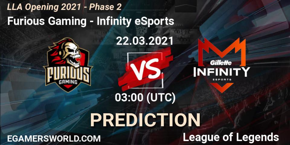 Furious Gaming - Infinity eSports: прогноз. 22.03.2021 at 03:00, LoL, LLA Opening 2021 - Phase 2