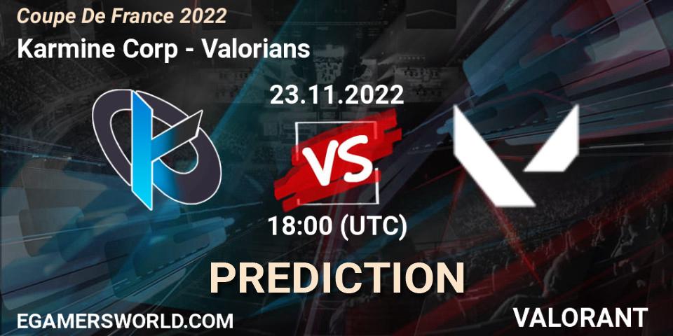 Karmine Corp - Valorians: прогноз. 23.11.2022 at 17:30, VALORANT, Coupe De France 2022