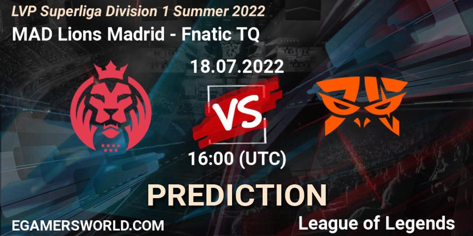 MAD Lions Madrid - Fnatic TQ: прогноз. 18.07.22, LoL, LVP Superliga Division 1 Summer 2022