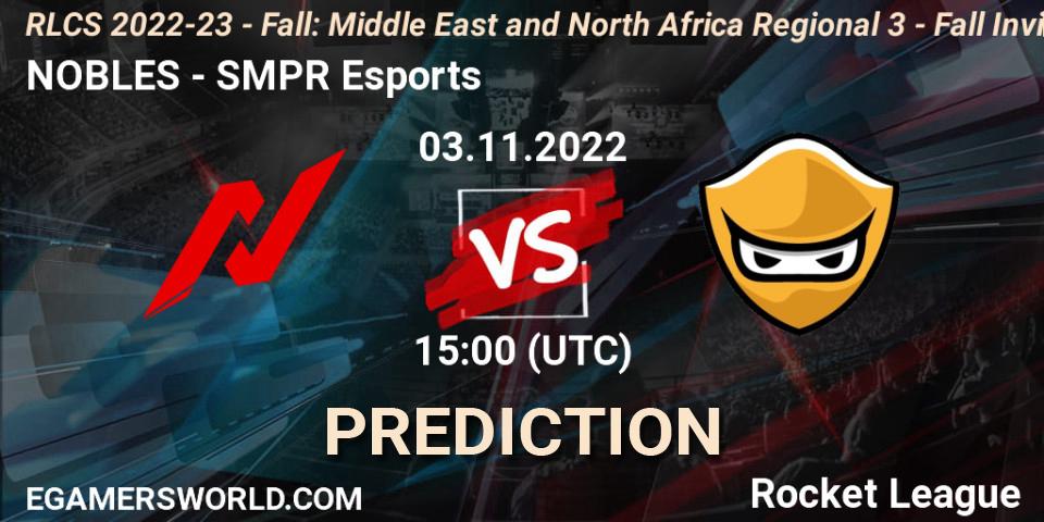 NOBLES - SMPR Esports: прогноз. 03.11.2022 at 15:00, Rocket League, RLCS 2022-23 - Fall: Middle East and North Africa Regional 3 - Fall Invitational