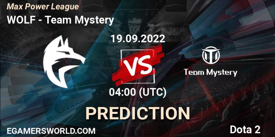 WOLF - Team Mystery: прогноз. 19.09.2022 at 03:58, Dota 2, Max Power League