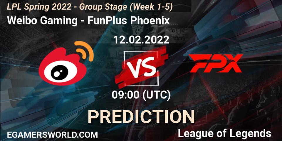 Weibo Gaming - FunPlus Phoenix: прогноз. 12.02.2022 at 09:00, LoL, LPL Spring 2022 - Group Stage (Week 1-5)