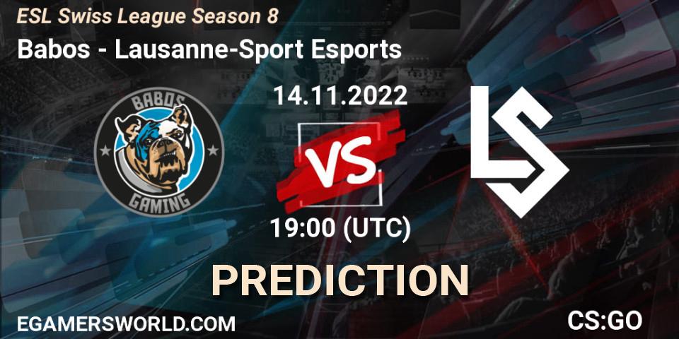 Babos - Lausanne-Sport Esports: прогноз. 14.11.2022 at 19:00, Counter-Strike (CS2), ESL Swiss League Season 8