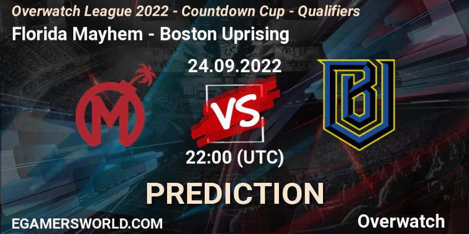 Florida Mayhem - Boston Uprising: прогноз. 24.09.2022 at 22:00, Overwatch, Overwatch League 2022 - Countdown Cup - Qualifiers