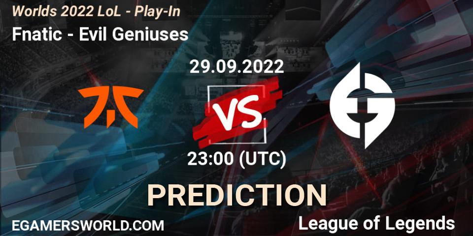 Fnatic - Evil Geniuses: прогноз. 29.09.2022 at 22:30, LoL, Worlds 2022 LoL - Play-In