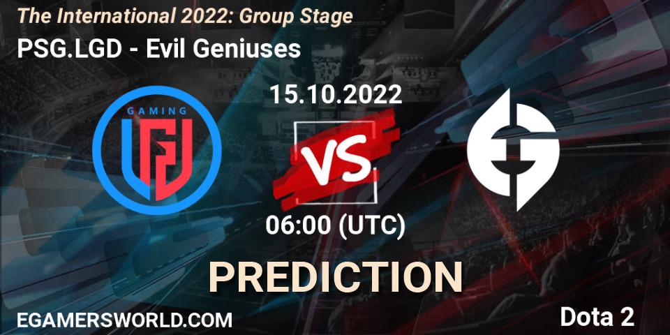 PSG.LGD - Evil Geniuses: прогноз. 15.10.2022 at 06:30, Dota 2, The International 2022: Group Stage