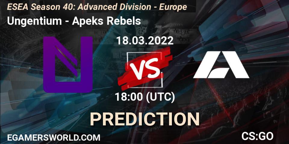 Ungentium - Apeks Rebels: прогноз. 18.03.2022 at 18:00, Counter-Strike (CS2), ESEA Season 40: Advanced Division - Europe