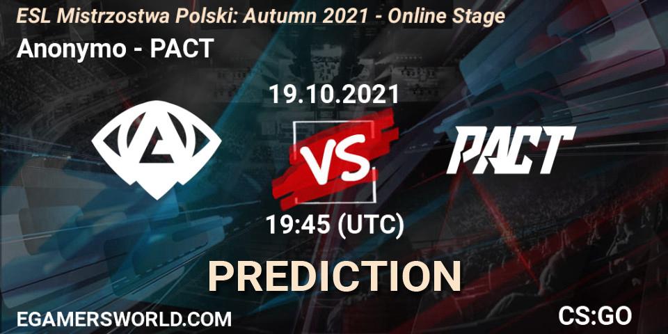 Anonymo - PACT: прогноз. 19.10.2021 at 19:45, Counter-Strike (CS2), ESL Mistrzostwa Polski: Autumn 2021 - Online Stage