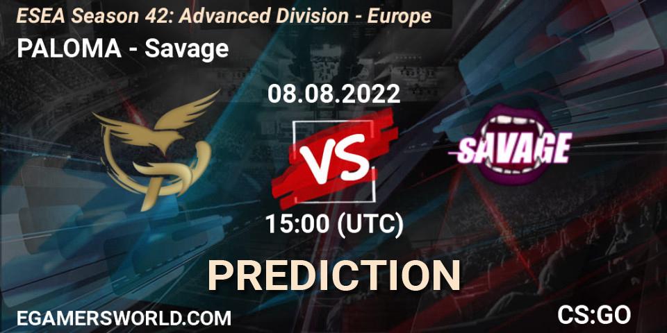 PALOMA - Savage: прогноз. 08.08.2022 at 15:00, Counter-Strike (CS2), ESEA Season 42: Advanced Division - Europe