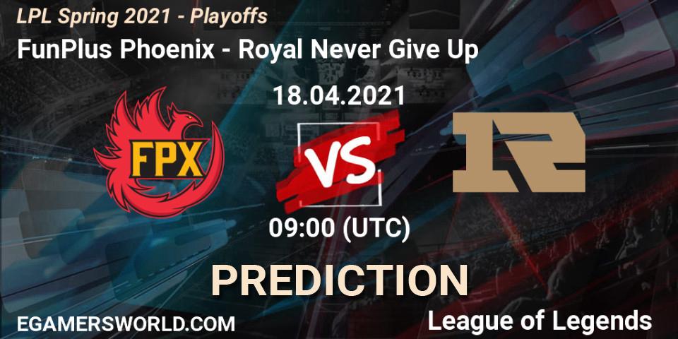 FunPlus Phoenix - Royal Never Give Up: прогноз. 18.04.21, LoL, LPL Spring 2021 - Playoffs