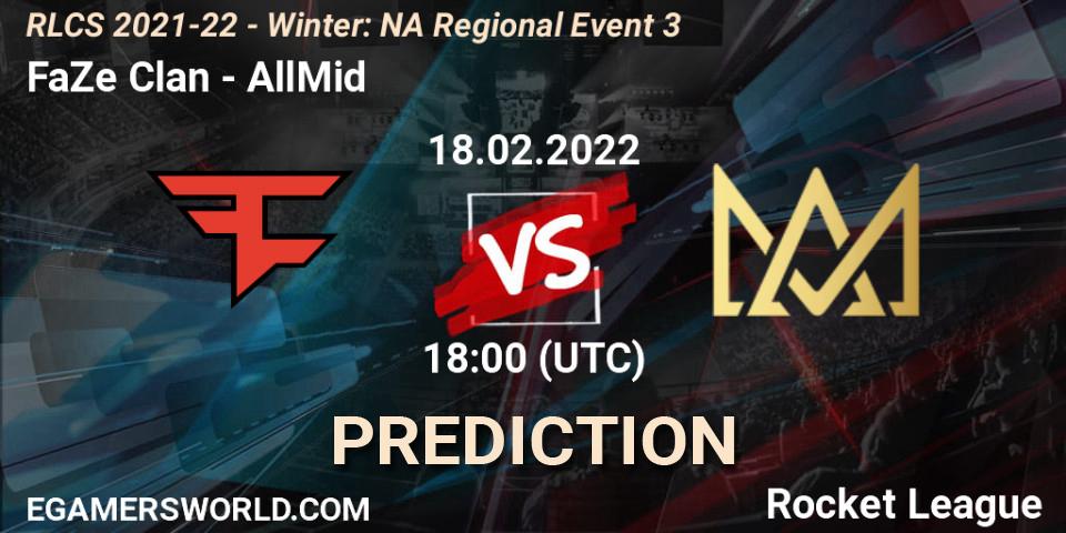 FaZe Clan - AllMid: прогноз. 18.02.2022 at 18:00, Rocket League, RLCS 2021-22 - Winter: NA Regional Event 3