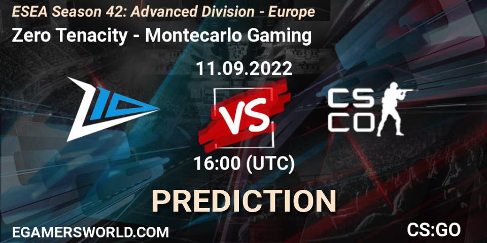 Zero Tenacity - Montecarlo Gaming: прогноз. 11.09.2022 at 16:00, Counter-Strike (CS2), ESEA Season 42: Advanced Division - Europe