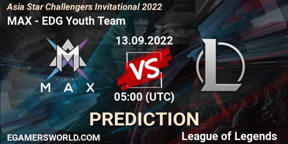 MAX - EDward Gaming Youth Team: прогноз. 13.09.2022 at 05:00, LoL, Asia Star Challengers Invitational 2022