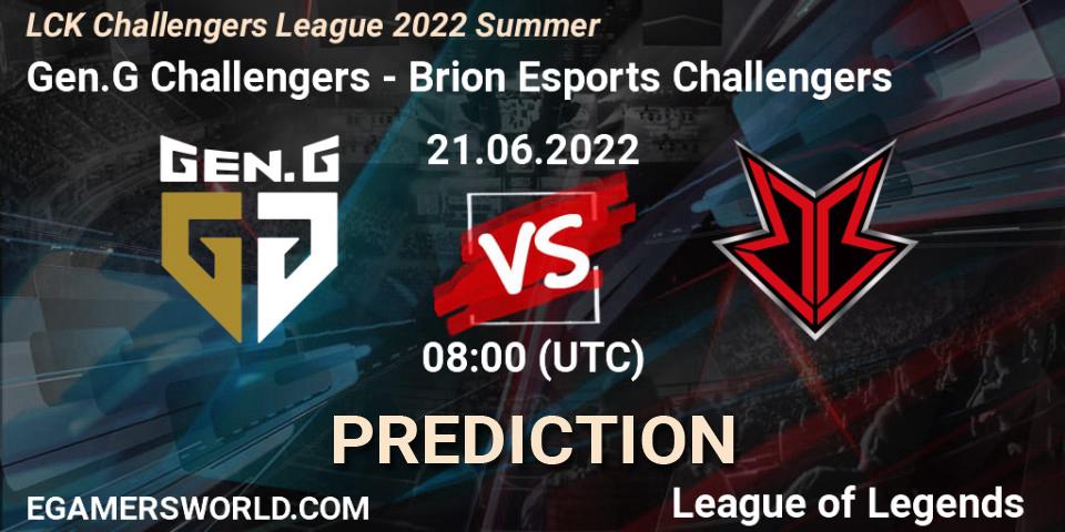 Gen.G Challengers - Brion Esports Challengers: прогноз. 21.06.2022 at 08:00, LoL, LCK Challengers League 2022 Summer
