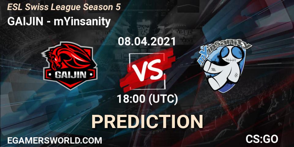 GAIJIN - mYinsanity: прогноз. 08.04.2021 at 18:00, Counter-Strike (CS2), ESL Swiss League Season 5