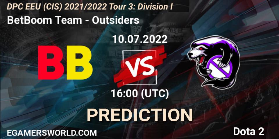 BetBoom Team - Outsiders: прогноз. 10.07.2022 at 13:00, Dota 2, DPC EEU (CIS) 2021/2022 Tour 3: Division I