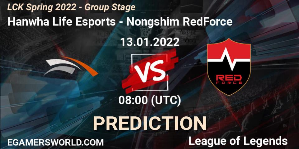 Hanwha Life Esports - Nongshim RedForce: прогноз. 13.01.2022 at 08:00, LoL, LCK Spring 2022 - Group Stage