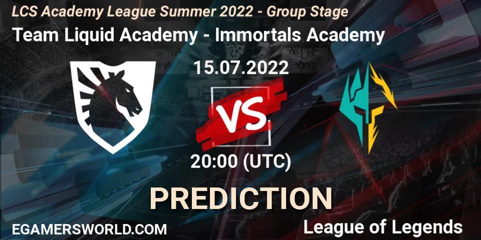Team Liquid Academy - Immortals Academy: прогноз. 15.07.2022 at 20:00, LoL, LCS Academy League Summer 2022 - Group Stage