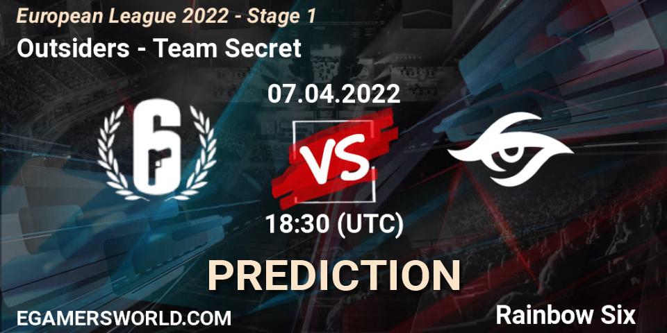 Outsiders - Team Secret: прогноз. 07.04.2022 at 16:00, Rainbow Six, European League 2022 - Stage 1