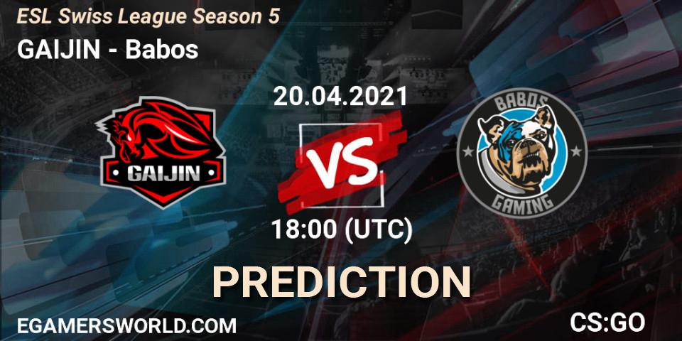 GAIJIN - Babos: прогноз. 20.04.2021 at 18:00, Counter-Strike (CS2), ESL Swiss League Season 5