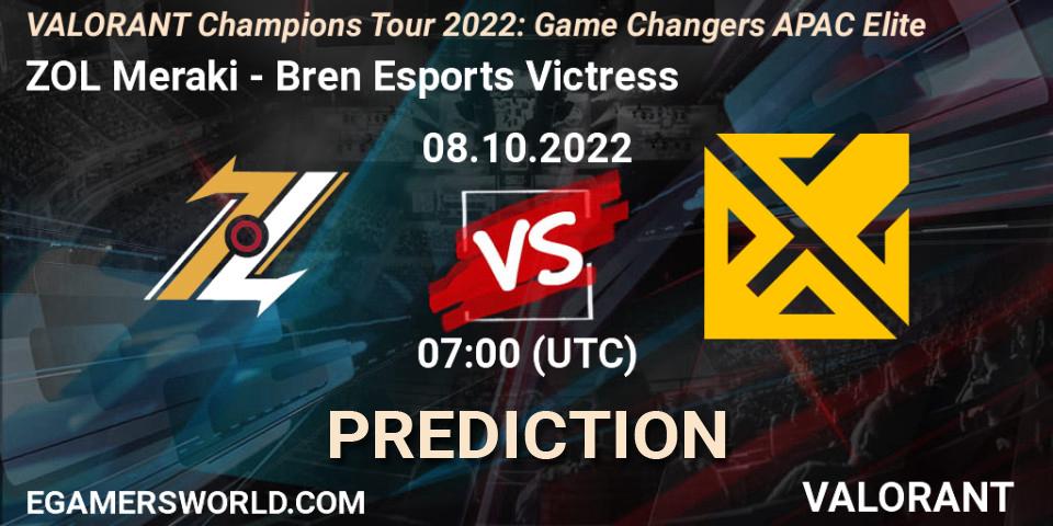 ZOL Meraki - Bren Esports Victress: прогноз. 08.10.2022 at 08:30, VALORANT, VCT 2022: Game Changers APAC Elite