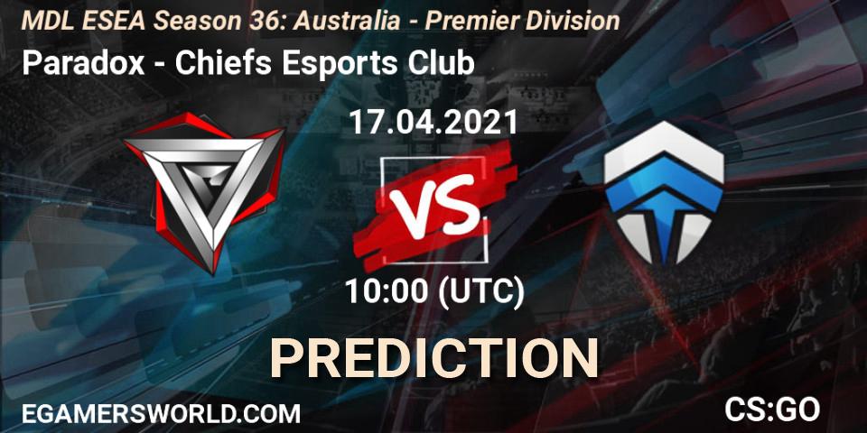 Paradox - Chiefs Esports Club: прогноз. 17.04.2021 at 10:00, Counter-Strike (CS2), MDL ESEA Season 36: Australia - Premier Division