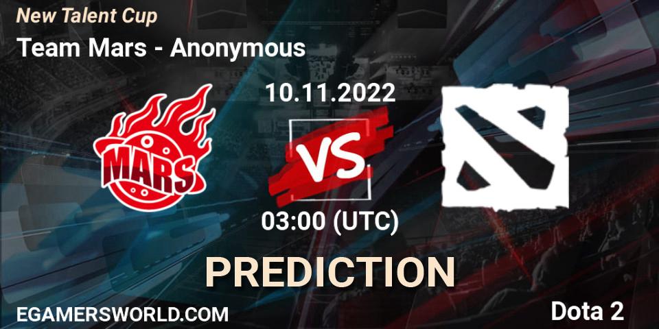 Team Mars - Anonymous: прогноз. 10.11.2022 at 03:08, Dota 2, New Talent Cup