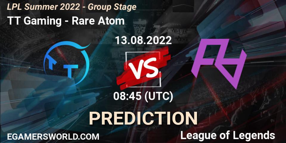 TT Gaming - Rare Atom: прогноз. 13.08.2022 at 09:00, LoL, LPL Summer 2022 - Group Stage
