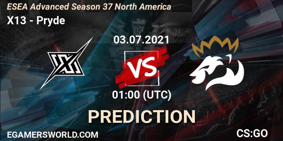 X13 - Pryde: прогноз. 03.07.2021 at 01:00, Counter-Strike (CS2), ESEA Advanced Season 37 North America
