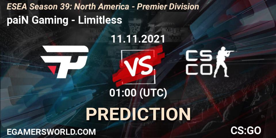 paiN Gaming - Limitless: прогноз. 11.11.2021 at 01:00, Counter-Strike (CS2), ESEA Season 39: North America - Premier Division
