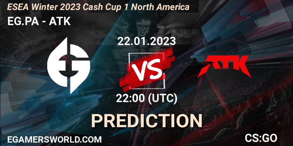 EG.PA - ATK: прогноз. 22.01.2023 at 22:05, Counter-Strike (CS2), ESEA Cash Cup: North America - Winter 2023 #1