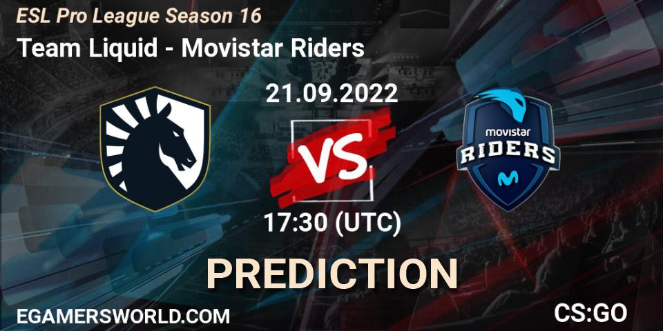 Team Liquid - Movistar Riders: прогноз. 21.09.2022 at 18:15, Counter-Strike (CS2), ESL Pro League Season 16