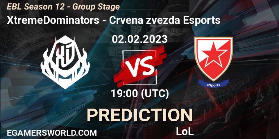 XtremeDominators - Crvena zvezda Esports: прогноз. 02.02.2023 at 19:00, LoL, EBL Season 12 - Group Stage