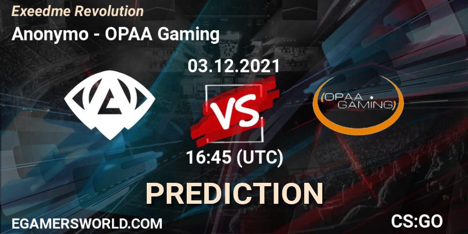 Anonymo - OPAA Gaming: прогноз. 03.12.2021 at 17:00, Counter-Strike (CS2), Exeedme Revolution