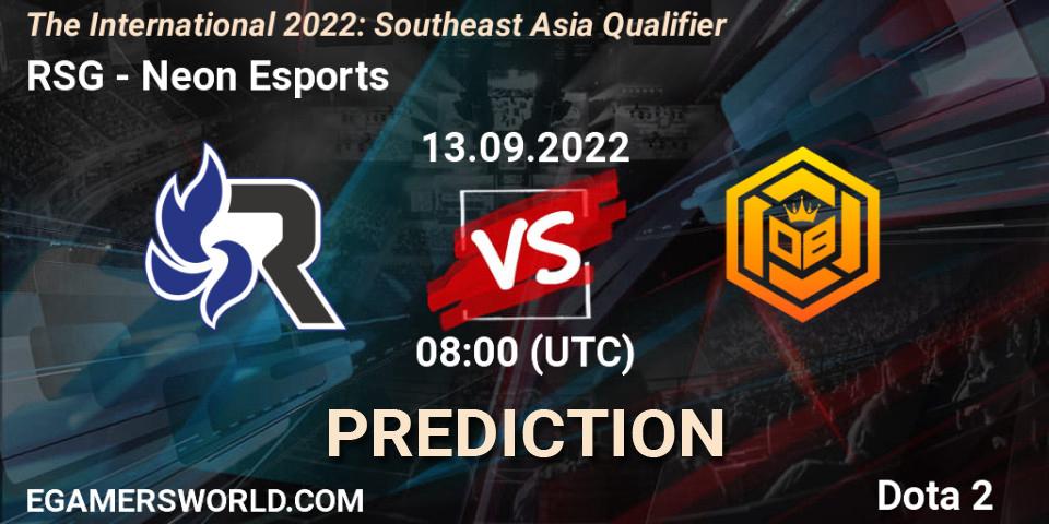 RSG - Neon Esports: прогноз. 13.09.2022 at 07:19, Dota 2, The International 2022: Southeast Asia Qualifier