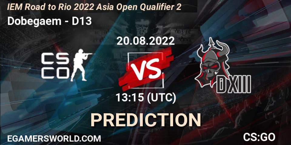 Dobegaem - D13: прогноз. 20.08.2022 at 13:15, Counter-Strike (CS2), IEM Road to Rio 2022 Asia Open Qualifier 2