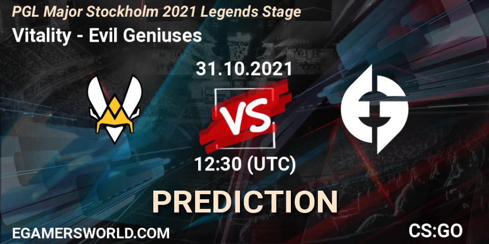 Vitality - Evil Geniuses: прогноз. 31.10.2021 at 12:50, Counter-Strike (CS2), PGL Major Stockholm 2021 Legends Stage