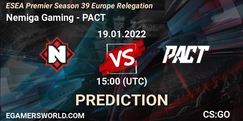 Nemiga Gaming - PACT: прогноз. 19.01.2022 at 15:00, Counter-Strike (CS2), ESEA Premier Season 39 Europe Relegation