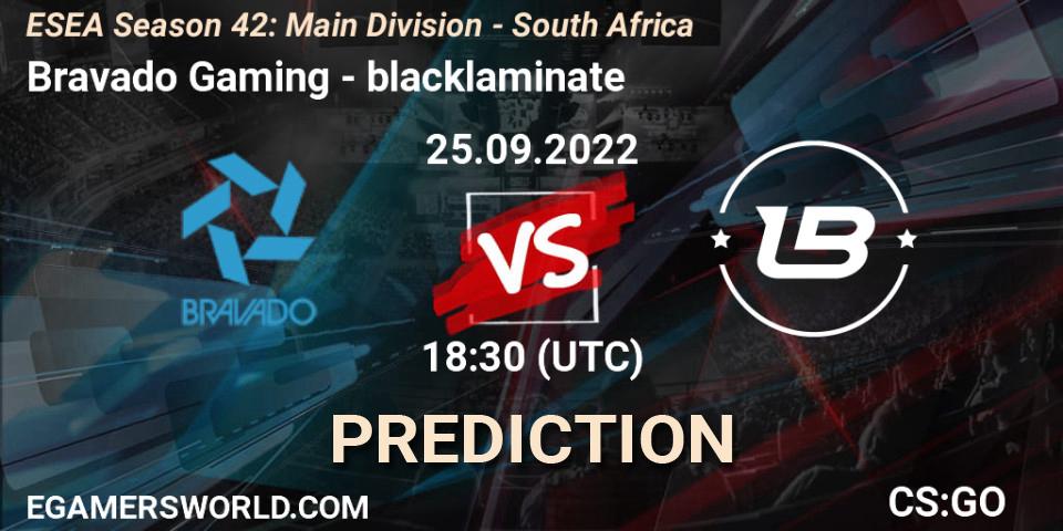 Bravado Gaming - blacklaminate: прогноз. 26.09.2022 at 17:30, Counter-Strike (CS2), ESEA Season 42: Main Division - South Africa