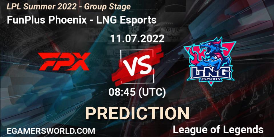 FunPlus Phoenix - LNG Esports: прогноз. 11.07.22, LoL, LPL Summer 2022 - Group Stage