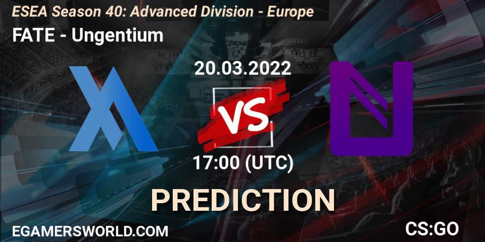 FATE - Ungentium: прогноз. 20.03.22, CS2 (CS:GO), ESEA Season 40: Advanced Division - Europe