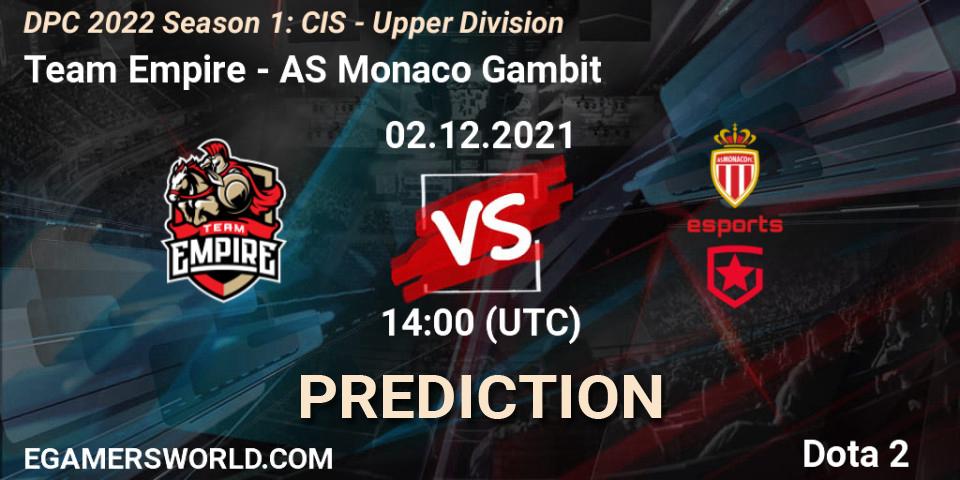 Team Empire - AS Monaco Gambit: прогноз. 02.12.2021 at 14:25, Dota 2, DPC 2022 Season 1: CIS - Upper Division